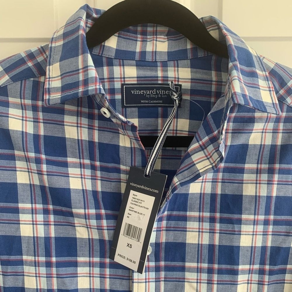 Vineyard Vines Classic Fit Plaid Spread Collar Cotton Cashmere Shirt Size XS NWT - Picture 3 of 8